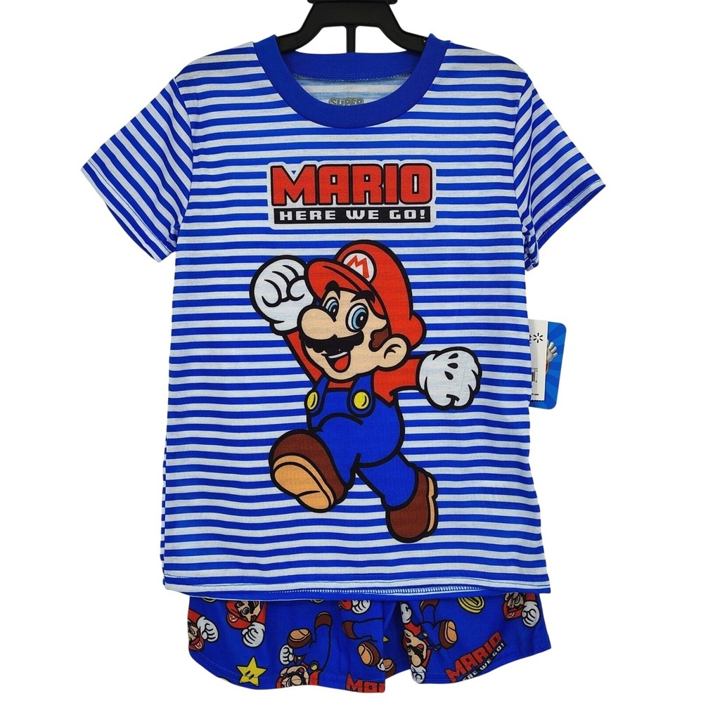 NWT Super Mario Boys Pajama Shorts Set XS 4/5 Blue Stripes Cartoon Video Gamer